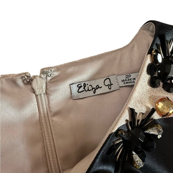 Eliza J Black White Gold Striped A-Line Jewel Dress Size 2P - Picture 9 of 17